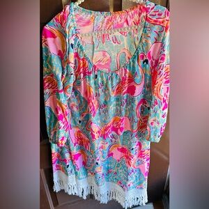 Lilly Pulitzer size small,bathing, suit cover-up, top, dress, with fringes😁